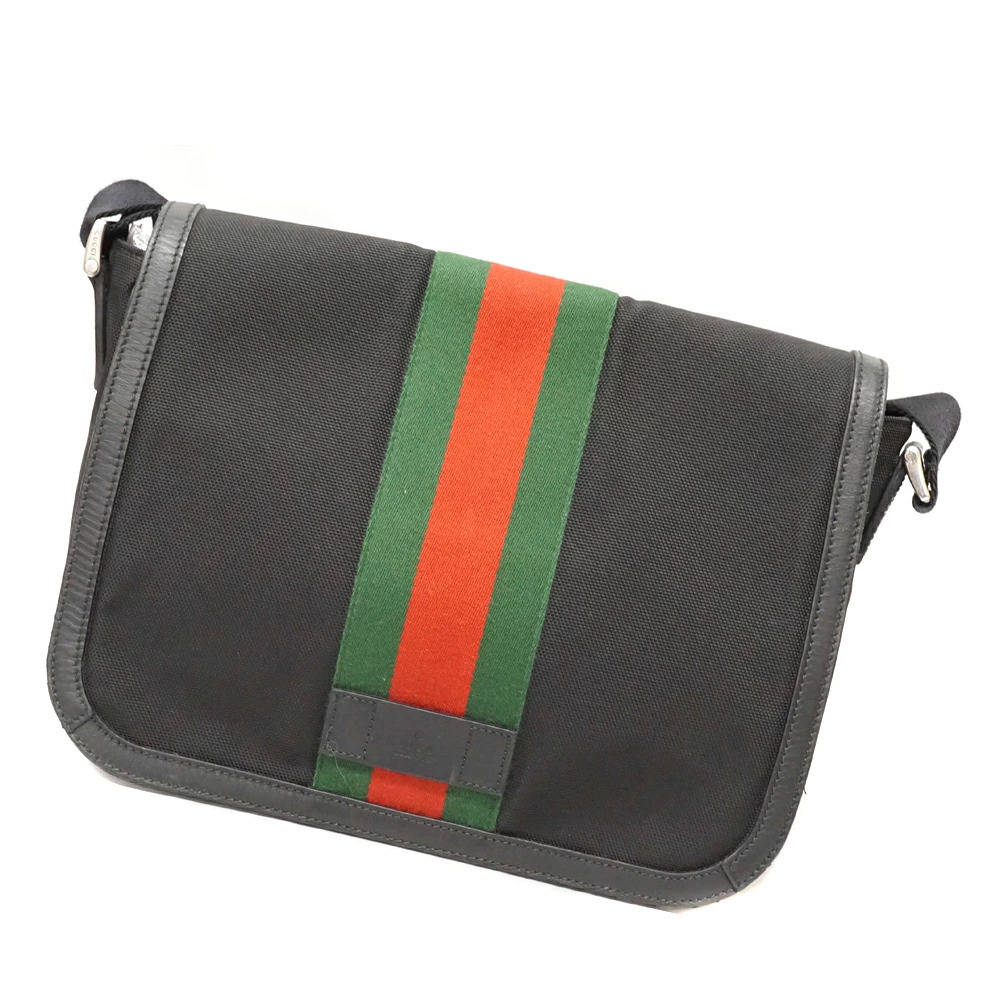 Gucci Techno Canvas Web Stripe Messenger Bag stripe on the front Black